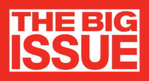 Image of The Big Issue Logo. The words The Big Issue in red surrounded by a red border.